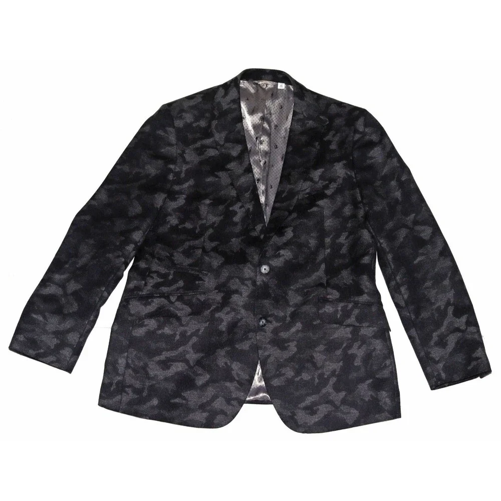 Robert Graham Sport Blazer‎ Mens 46 Black Gray Camo 2 Button Wool Cashmere Blend